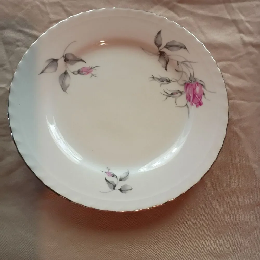 Vintage Bohemia Czechoslovakia Pink Rose Saucer Plate Platinum Trim 7